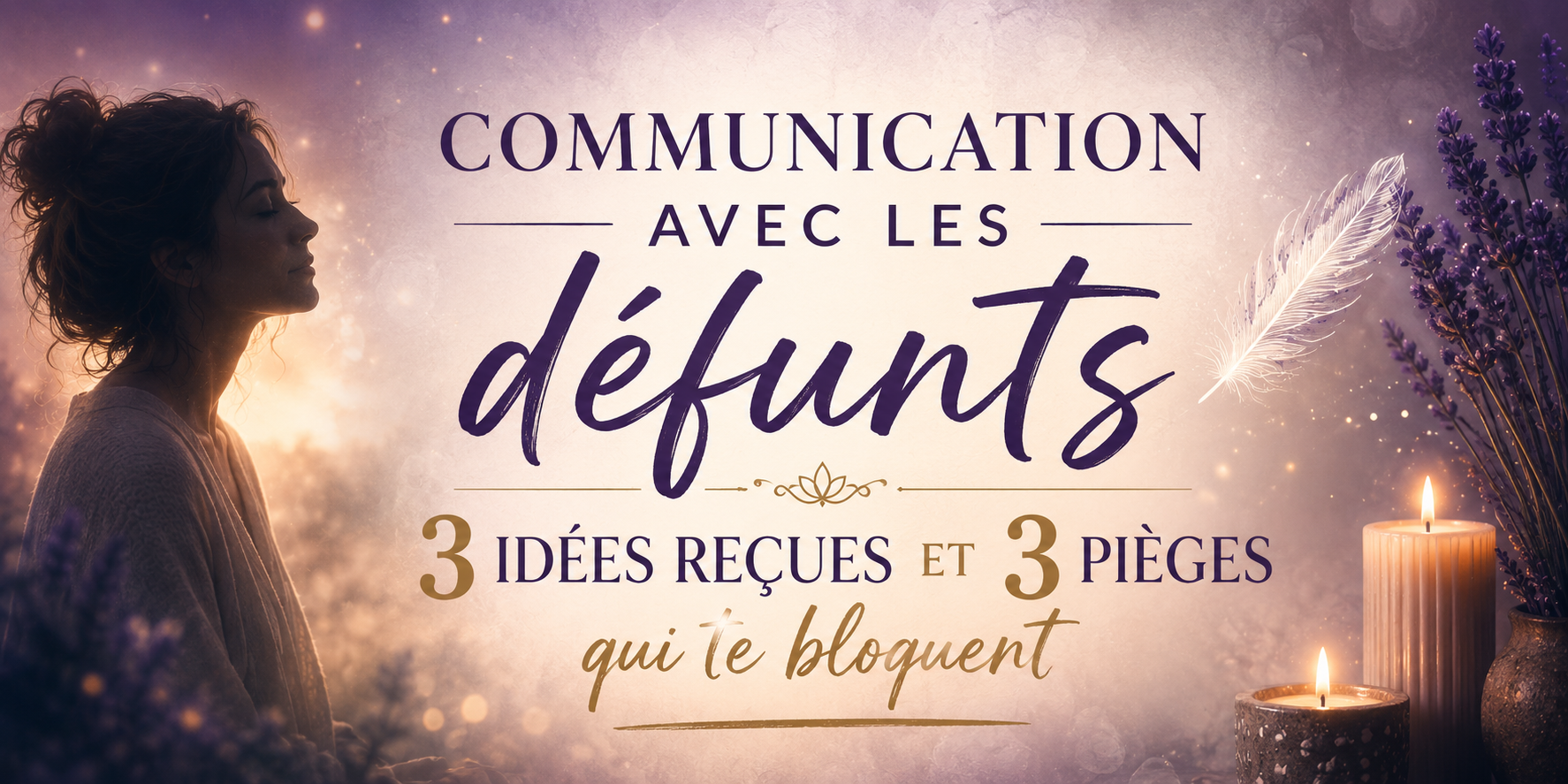Communication avec les défunts : illustration représentant une femme ressentant la présence d'un proche décédé, accompagnant un article sur les idées reçues et le discernement face aux pseudo-médiums.