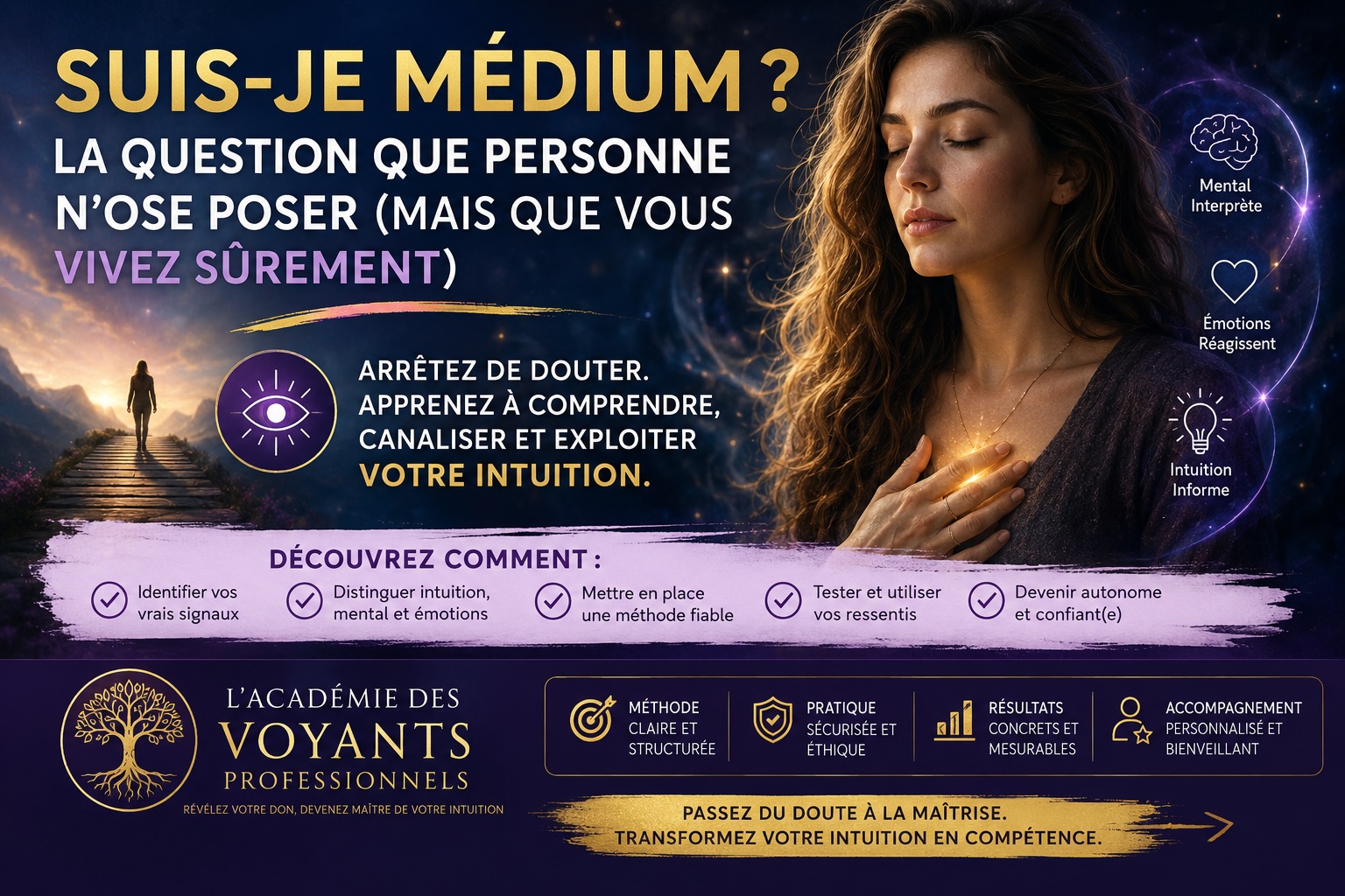 Femme en connexion intuitive se demandant si elle possède un don de médiumnité et comment développer son intuition.